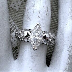 Vintage Designer MEDA Solid 14K White Gold 2.18CT CZ Engagement Ring